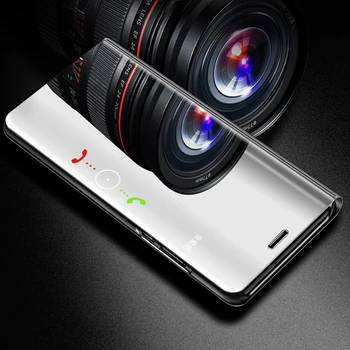 Smart Mirror Caz Flip pentru iPhone 11 12 Pro Mini XR XS Max Translucid Vedere Clară Argintat Corp Plin Capac rezistent la Șocuri