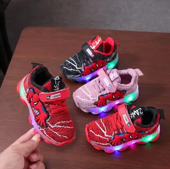 Spiderman Copil Pantofi Sport Luminos Respirabil Copii Băieți Fete Net Pantofi Fete Anti-Alunecos Adidași Cu Lumina Pantofi De Funcționare