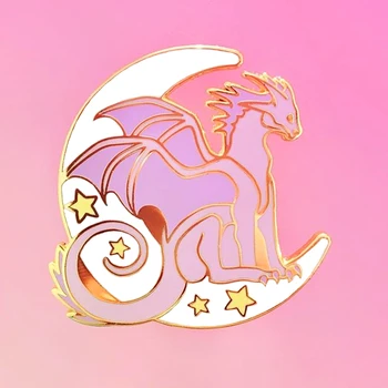 Superba Frumoasa Luna Roz Dinozaur Greu De Email Pin Fantezie Desene Animate Animale Flying Dragon Brosa Unicat De Bijuterii Art Decor