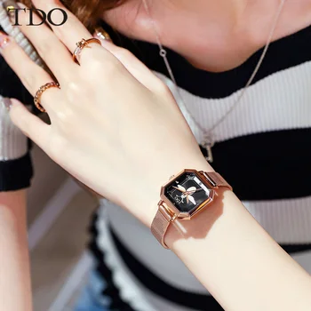 TDO Ceasuri Femei 2020Square Moda zegarek damski de Lux Doamnelor Ceasuri Brățară Pentru Femei Curea din Piele Ceas