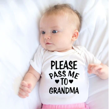 Te Rog Trece-Ma La Bunica Print Amuzant Nou-Născut BabyRomper Moda Copil Mic Fata Maneci Scurte Drăguț Costum Salopeta