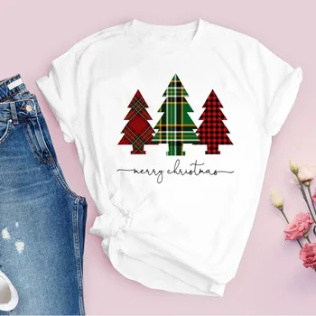 Teuri pentru Femei de Imprimare Cadou de Vacanță Copac în Timp Fericit Drăguț Crăciun Fericit Doamnelor Haine Doamna Topuri Haine Femei T Shirt T-Shirt