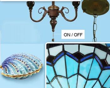 Tiffany Stil Mediteranean Albastru Lumina Plafon Vitralii E27 110-240v Led-uri Lanț Agățat Lumini Luminarias Dinging Cameră