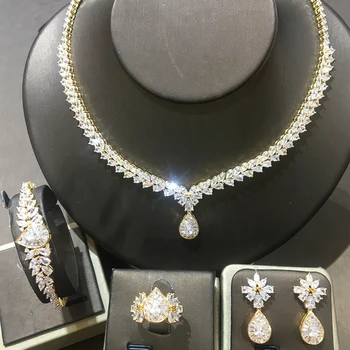 TIRIM Dubai Lux de Mireasă Elegant Set Colier pentru Femei zircon Bijuterii de Nunta, Accesorii Mirese, Bijuterii Placate cu Aur