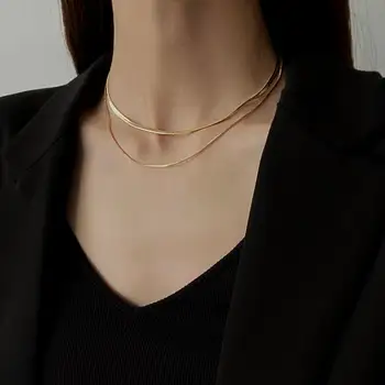 Titan Cu Aur de 18K, Strat Deschidă Lanțuri de Șarpe Neckalce Femei Bijuterii din Oțel Inoxidabil T Spectacol Petrecere Pista Boho Japonia, Coreea de