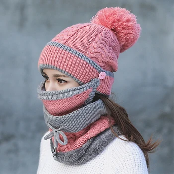 Toamna Iarna Capace Femei Pălărie Tricot Eșarfă Caldă Windproof Multi-Funcțional Termică Pălărie Eșarfă Set Pentru Femei Hikking Capace