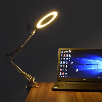 Toolour Alb Iluminate cu LED Lampă cu Lupă de Masă cu Clemă de Lipit de Mana a Treia Instrument de ajutor de Lectură Sudare cu Lupa 5X