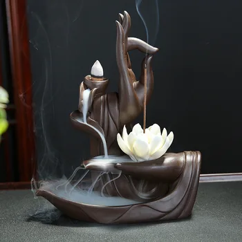 Tradițional Buddha Parte Arzător De Tămâie Floare De Lotus Fum Cascada Refluxul Arzător De Tămâie Elegant Lotus Tămâie Titularul Meserii