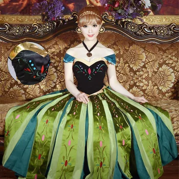 Transport gratuit adult FROZEN Princess Broderie Anna Încoronare Cosplay Dress Animație Rochie pentru femei JQ-1366