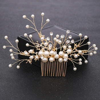 Trendy Aur Perla de Nunta Piepteni de Păr Accesorii de Par pentru Mireasa Bijuterii de Păr Diadema Femei Cap de Bijuterii Pieptene Ornamente de Păr