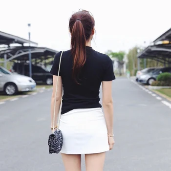 Tricouri Femei Solide de Vara cu Maneci Scurte Elegante, la Modă Femei Stil coreean Guler de Înaltă Calitate Casual de Vânzare la Cald Slim Topuri