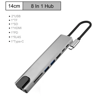USB Docking Station 8 În 1 de Tip C La 4K RJ45 USB 3.0 TF PD Încărcător Hub Adaptor Încărcător Rapid Stație de Andocare Compatibil HDMI