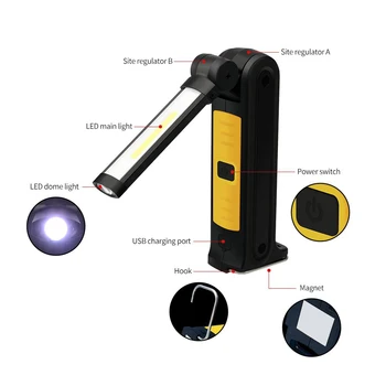 USB Reîncărcabilă LED COB munca lanterna lumina de Control Lumina 4 moduri de Coada magnet design Agățat lampa lanterna rezistent la apa