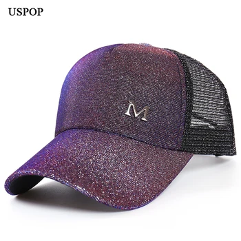 USPOP femei sclipici șepci de baseball pentru femei de Vară litera M de plasă șapcă de baseball casual reglabil plasă vizor capac