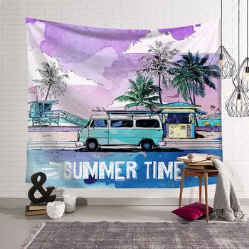 Vară tropical beach print tapiserie palmier palmier agățat de perete covor de autobuz surf harta murală casă de vacanță birou decor