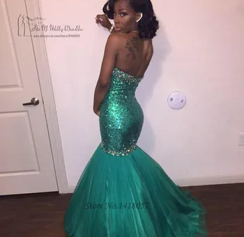 Verde African Prom Rochii Sirenă Sparky Sequin Rochii de Seara Formale Stras Vestido de Noche Abendkleider 2016 Femei Courte