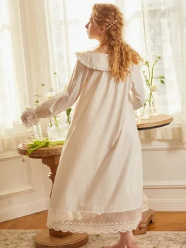 Vintage Bumbac Femei Lungă Cămăși de noapte de Culoarea Alb /Roz Vrac Pijamale Elegante Toamna Primavara Confortabil Lungă Rochie de Noapte