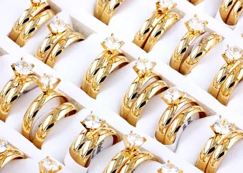 Vrac en-gros inele de Cuplu Femei 12Sets Aur CZ Piatră de Ziua Sotului Xams Cadou de Moda pentru Bărbați de ziua Îndrăgostiților Cadou de Nunta inel