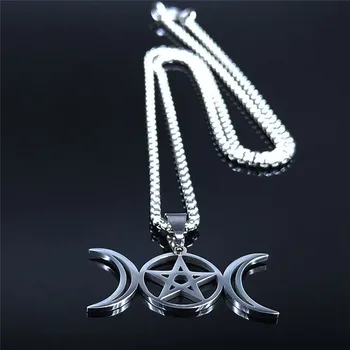 Vrăjitorie Pentagrama Luna din Oțel Inoxidabil Lanț Colier de Argint de Culoare Colier Bijuterii Femei collares de steel inoxida N4445S02