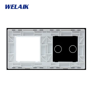 WELAIK-1 Brand Transport Gratuit UE 2Frame standard European de Cristal Panou de Sticlă Doar Nu Atingeți Comutatorul 2Gang+gaură Pătrată A2928W1