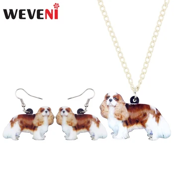 WEVENI Acrilice Cavalier King Charles Spaniel Dog Seturi de Bijuterii Cercei Colier de Animale Dulci Cadouri Pentru Femei Fete Iubitorii de animale de Companie