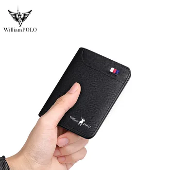 WILLIAMPOLO Ultra-subțire portofel barbati din piele scurt, compact ID geanta card bancar portofel barbati
