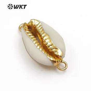 WT-C078 Nou design iubitoare charm pandantiv en-gros naturale cowrie shell conector cu aur de întâlnire