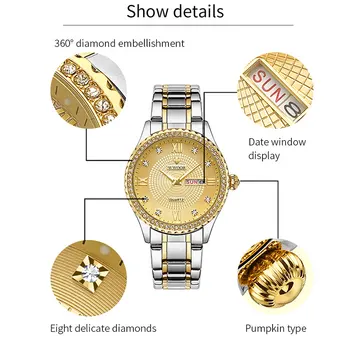 WWOOR Brand de Lux de Aur Câteva Ceasuri Brățară rezistent la apa de Aur din Oțel Inoxidabil Ceas Casual Elegant Ceas Cuarț pentru Femei