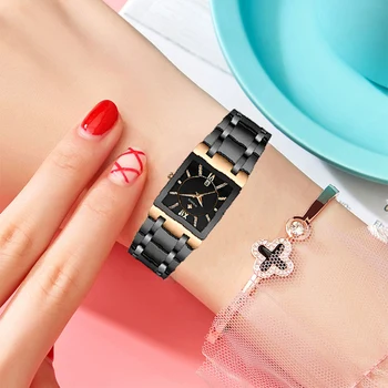 WWOOR de Lux de Aur Negru Ceas Pentru Femei Pătrat Cuarț Ceas Doamnelor Moda Elegant Ceas de mână de Brand de Top Sport Ceas reloj mujer