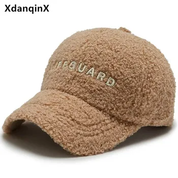 XdanqinX Femei de Iarnă Șapcă de Baseball Miel de Pluș Cald Broderie Scrisoare de Sport Cap Reglabil Dimensiune Moda Trendy ins Pălărie de Hip-Hop