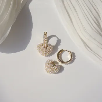 Xinbada 14k real placat cu aur moda bijuterii Micro-incrustate cu perle de dragoste în formă de lux cercei pentru femei vacanta de zi cu zi stud cercel