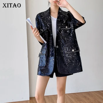XITAO Black Sequin Blazer pentru Femei Guler Crestate Liber Personalitate de Moda Stil coreean 2020 Nou Toamna Streetwear Haina ZP1731