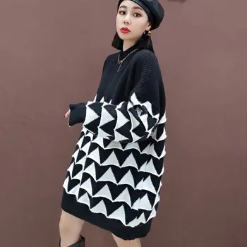 XITAO Mozaic Tricotate pulover Pulover Femei 2020 Iarna Moda Casual Stil Nou Temperament Toate se Potrivi Pulover ZY3224