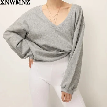 XNWMNZ Za femei supradimensionat tricou coreeană stil Casual cu Maneci Lungi Crewneck Pulovere largi harajuku streetwear haine Fete