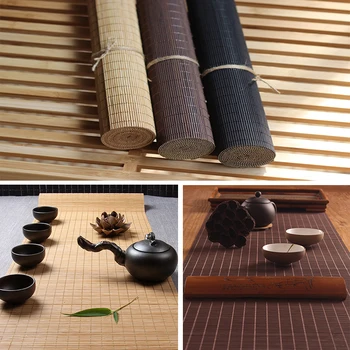 Yazi Culoare Solidă Tabelul Runner Bambus Cereale Tricotate Capac de Masă de Ceai Mat Ceremonia Ceaiului Accesorii Decor