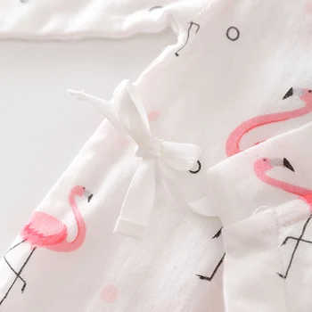YiErYing Nou-Născut Romper Flamingo Fetita Salopetă Din Bumbac Cu Maneca Lunga Muselină Copil Pijamale