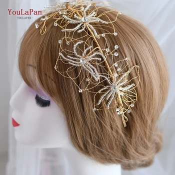 YouLaPan HP210-FG Părul de Aur, Bijuterii de Mireasa Impodobita de Păr Accesorii Femei Coroana și Diadema de Mireasa Margele Bentita