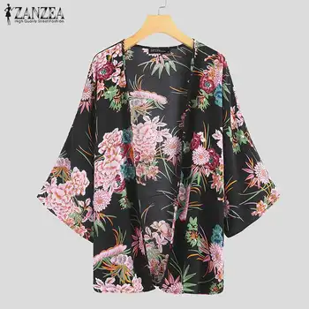 ZANZEA 2019 Imprimate Casual Cardigan Kimono pentru Femei Bluza de Vara Caftan Florale Cămașă de sex Feminin Casual Jumătate Manșon de protecție Solară Tunica