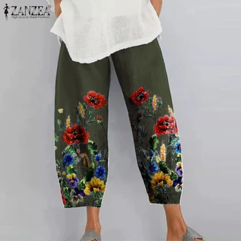 ZANZEA Plus Size Floral Imprimat Pantaloni Femei Pantaloni Harem Liber Casual Nap Palazzo 5XL Epocă Talie Elastic Pantalon Lung