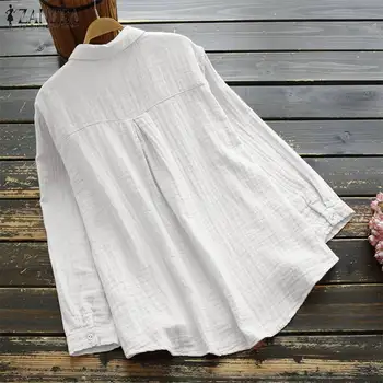 ZANZEA Primăvară Lenjerie de pat din Bumbac Tricouri Casual Rever Neck Maneca Lunga Bluza Plisata Femei Topuri Halat Femme Solid Blusas Camasa Tunica