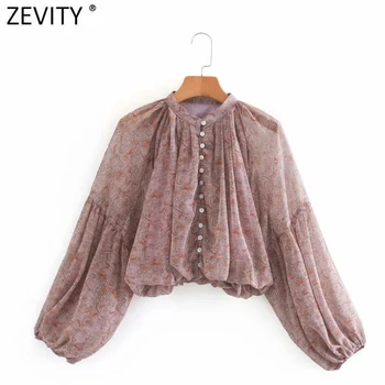 Zevity Femei o de gât nuci de caju print casual șifon bluza bluza doamnelor pliuri felinar camasa cu maneci femininas blusas topuri LS7213
