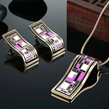 Zlxgirl bijuterii de vânzare Fierbinte Violet Violetta Email colier Cercei seturi de bijuterii Marca de culoare de aur de nunta Mireasa seturi de bijuterii
