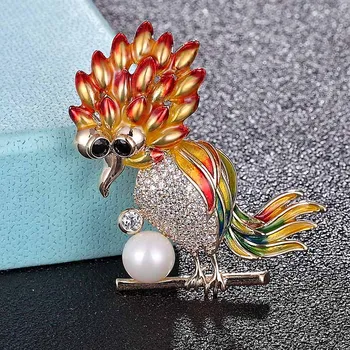 Zlxgirl Brand de bijuterii Zircon Stone păsări broșe bijuterii cadouri pentru bărbați Brand Email de cupru perla eșarfă ace cutie femei pini