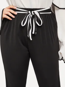 2021 Femei de moda de Talie Mare Arc eșarfe Pantaloni Harem Bandaj Elastic Talie Dungă Casual pantaloni noi