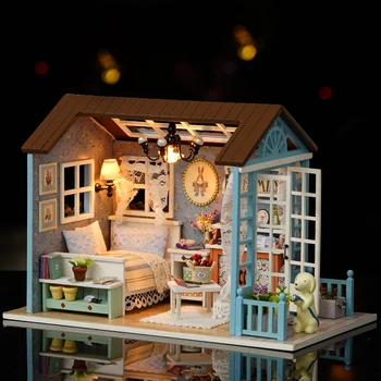 Mobilier DIY Casa Papusa Lemn Miniatura Case Papusa Mobila Kit de Puzzle realizate Manual Păpuși Jucarii Pentru Copii fata cadou z007