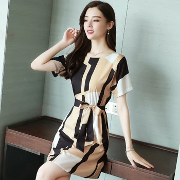 Zoki Femei Șifon Rochie Mini De Moda De Imprimare Geometrice Maneci Scurte-Tunica Femei Vrac Coreean O Linie Doamna Rochie Plus Dimensiune Vestido